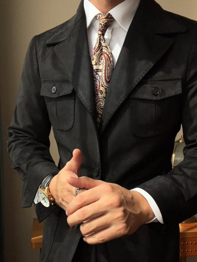 Old Money Italian Slim Fit Velvet Suede Jacket