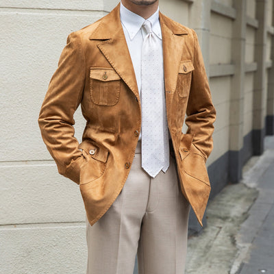 Old Money Italian Slim Fit Velvet Suede Jacket