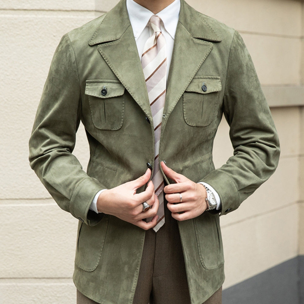 Old Money Italian Slim Fit Velvet Suede Jacket