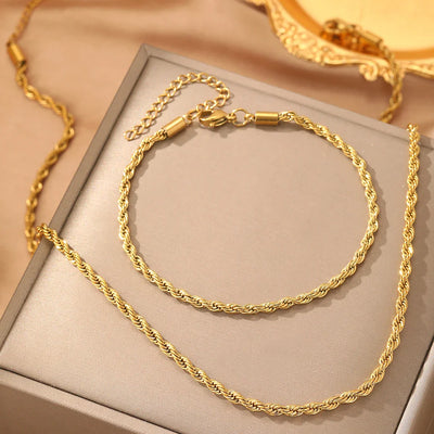 Vintage Twisted Stainless Steel Necklace and Bracelet Set