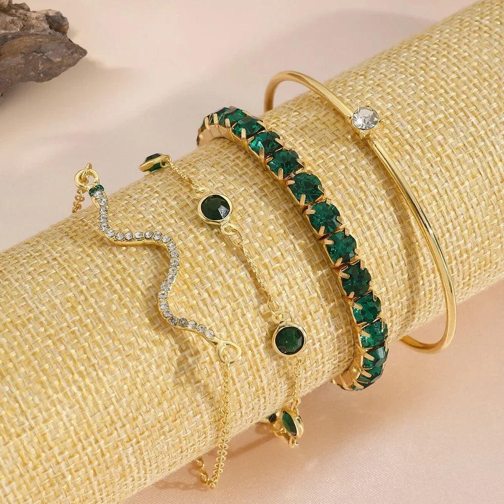 Vintage Green Zirconia Bracelet Set