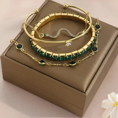Vintage Green Zirconia Bracelet Set